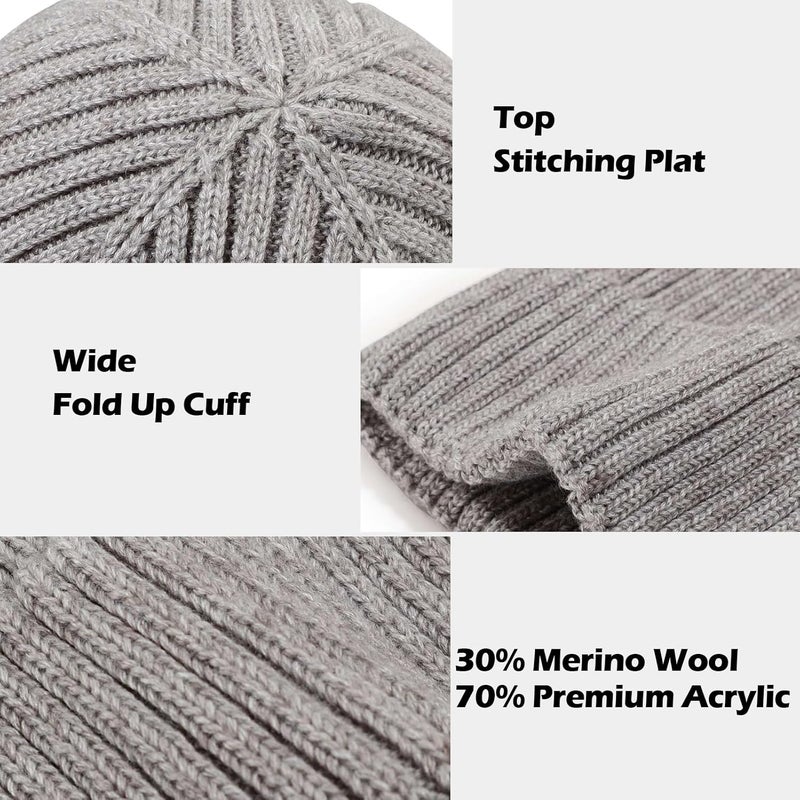 ACTLATI Kids Merino Wool Beanie Hat Winter Boys Girls Ribbed Knit Beanies Caps Unisex Cuffed Skull Caps 7-14 Years - Image 4
